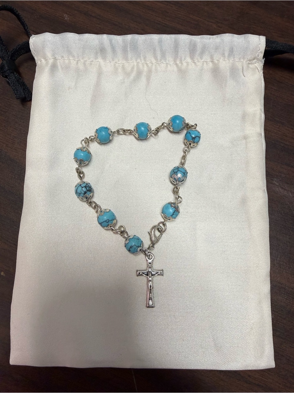 Turquoise Bead Cross Bracelet - Women's Religious Jewelry